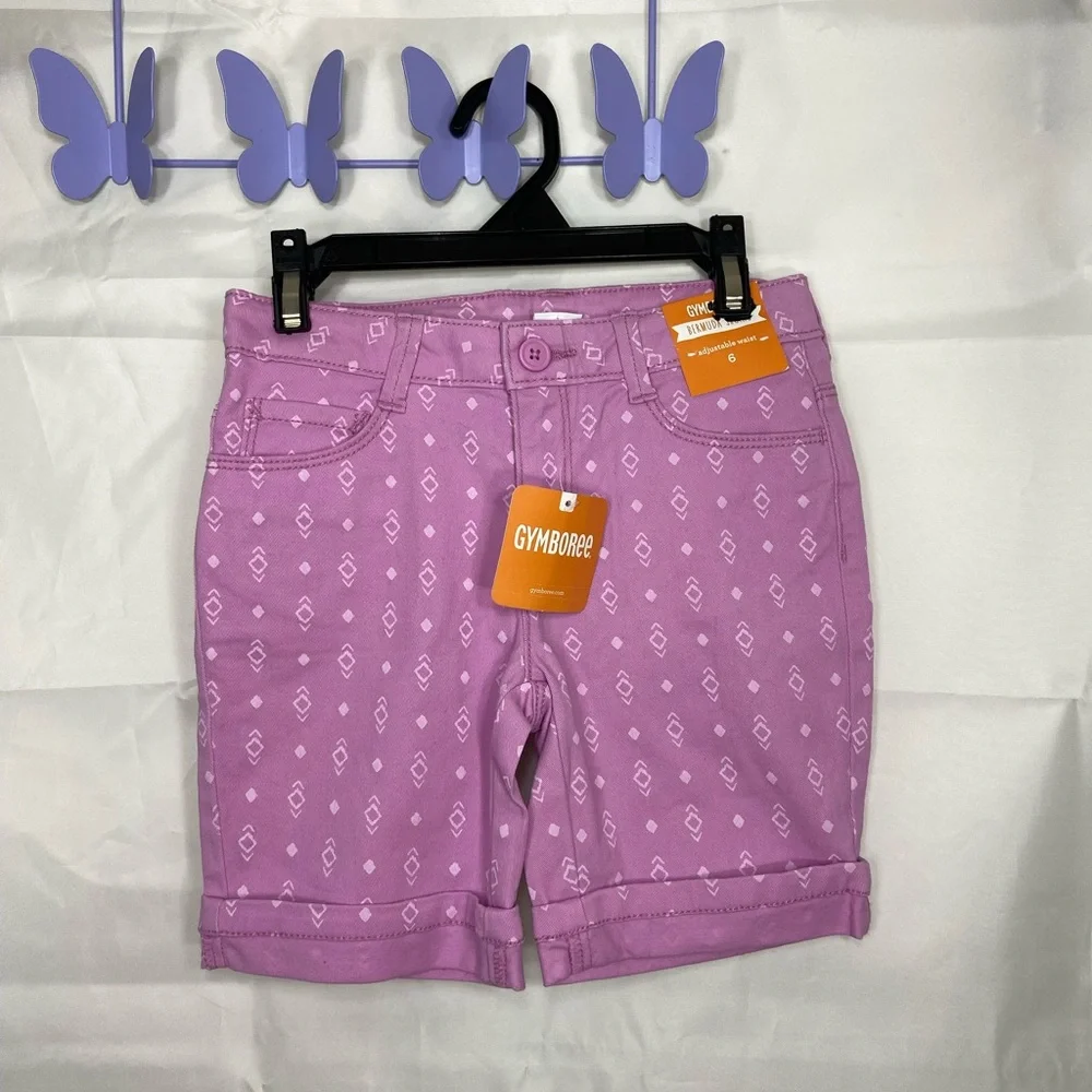 NEW Gymboree girl’s purple print Bermuda shorts adjustable‎ waist knee length 6